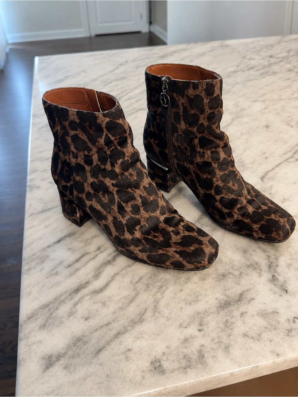 Franco Sarto Leopard Print Calf hair Ankle Booties with Side Zip 9.5